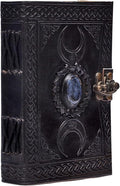 3 Moon Blue Lapiz Embossed Vintage Leather Journal | 240 Pages of Antique Handmade Deckle Edge Vintage Paper, Leather Sketchbook, Drawing Journal, Great Gift (5 by 7 inch, black)