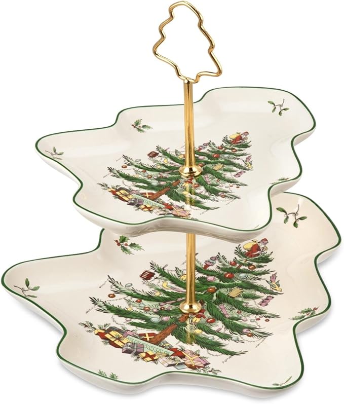 Cake Stand 2-Tier Porcelain Dessert Server, 10 and 8 Inch Plates