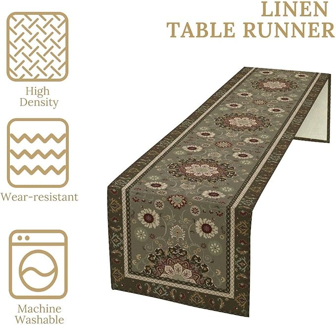 Vintage Paisley Floral Table Runner, Brown Boho Rustic Farmhouse Flower Pattern for Home Kitchen Table Decor Dining Coffee Room Party Decor 13x72in