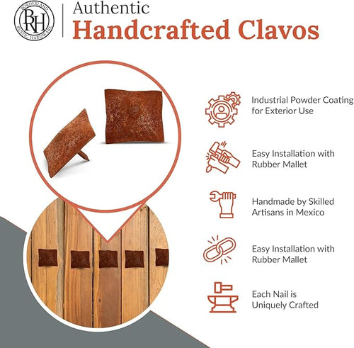 100 Pack 1.5" Square Head Iron Clavos Decorative Nails – Rusted – Handmade Rustic Square Fasteners for Farmhouse Shutters, Faux Wood Beams, Barn Doors, Shutters, and Gates – Ornamental Wood Accent