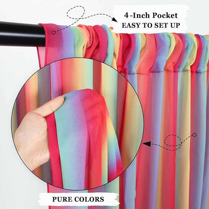DUOBAO Rainbow Sheer Chiffon Curtains - Premium Fabric Drapes for Wedding Backdrop, Party Decor, Living Room -10x10ft 2 Panels(58" x120)