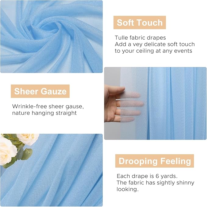 Wokceer Wedding Arch Draping Fabric 2 Panels 28.7" x 20FT Dusty Blue Drapes Sheer Fabric Backdrop Arch Draping Fabric for Wedding Ceremony Birthday Party Bridal Shower Decoration