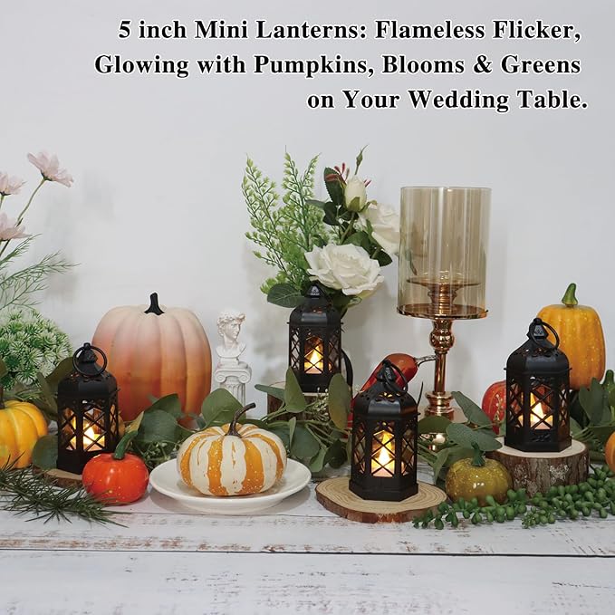 Decorative Candle Lanterns, 8 Pack, 5 Inch, Flickering LED Candles