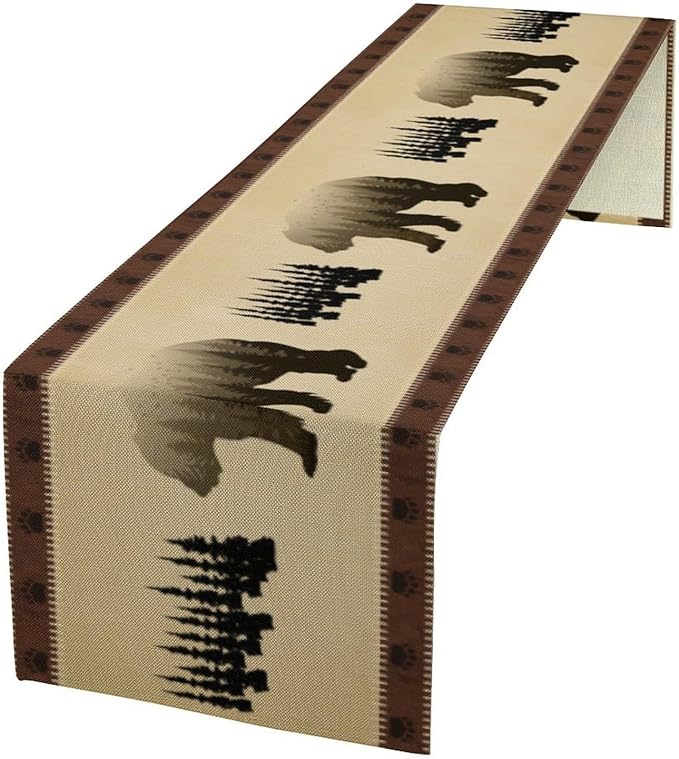 Vintage Bear Table Runner Forest Retro Rustic Cabin Farmhouse Table Runner for Party Dinner Bedroom Living Room Kitchen 13x36 Inch
