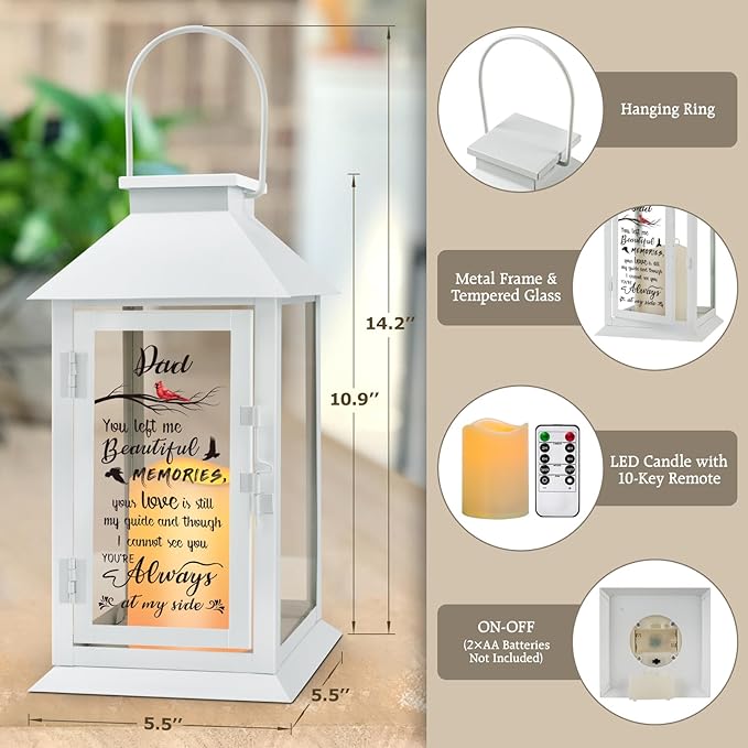 Decorative Candle Lantern, Metal and Glass, LED Flameless Candle with Remote