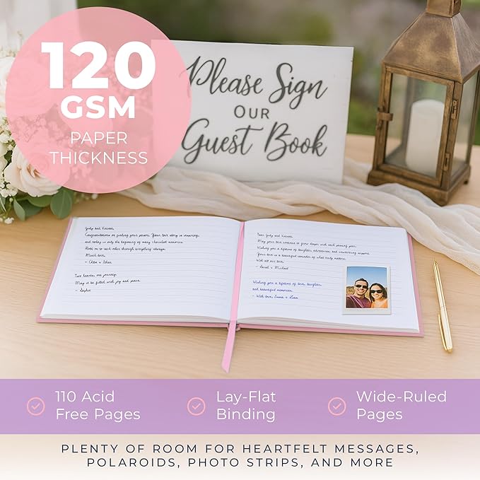 Guestbook with Lines for Parties, 110 Pages, Vegan Leather Cover