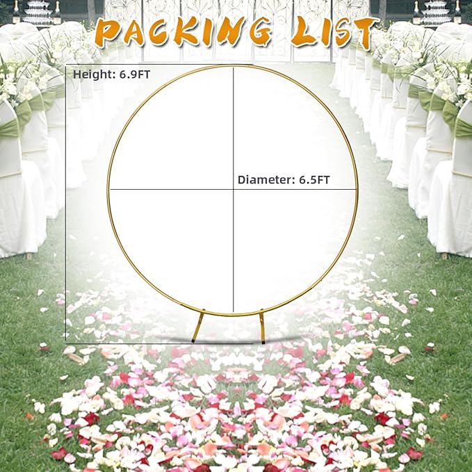 Gold Round Backdrop Stand, Metal Circle Arch for Parties and Patios