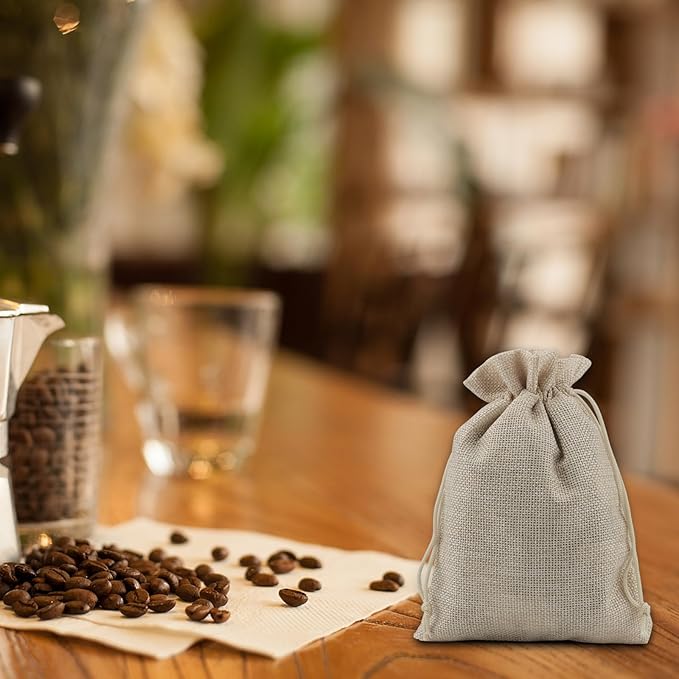 Burlap Gift Bags with Drawstring, 100 Count, 3 x 4 Inch, Linen