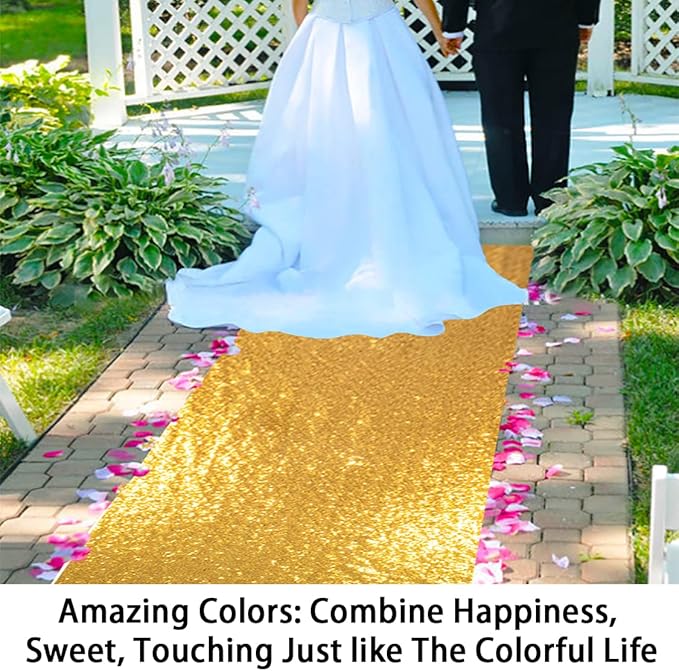 Aisle Runner, Gold Sequin, 2 ft x 15 ft, One-Piece Floor Runner
