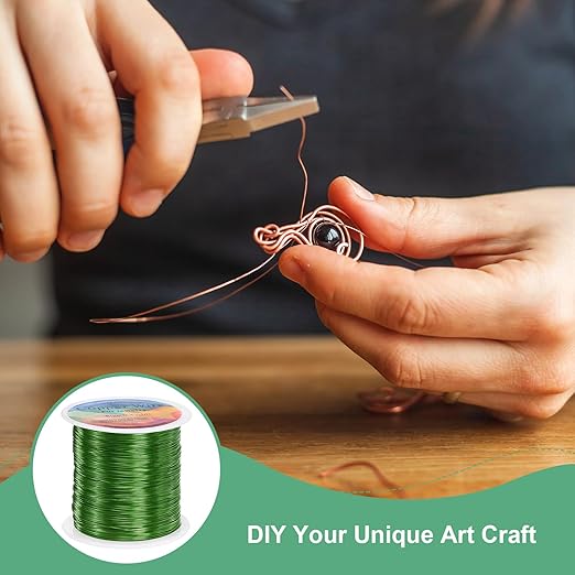 0.4mm Jewelry Wire, 26 Gauge 328FT Craft Wire Copper Beading Wire for Jewelry Making/Planting/Weaving/DIY Crafting, Soft Metal Wires [100M, Green]
