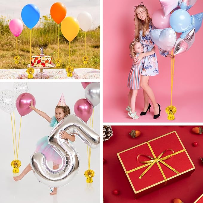 Balloon Weights, 24 Gold Metallic Foil Anchors with Ribbon