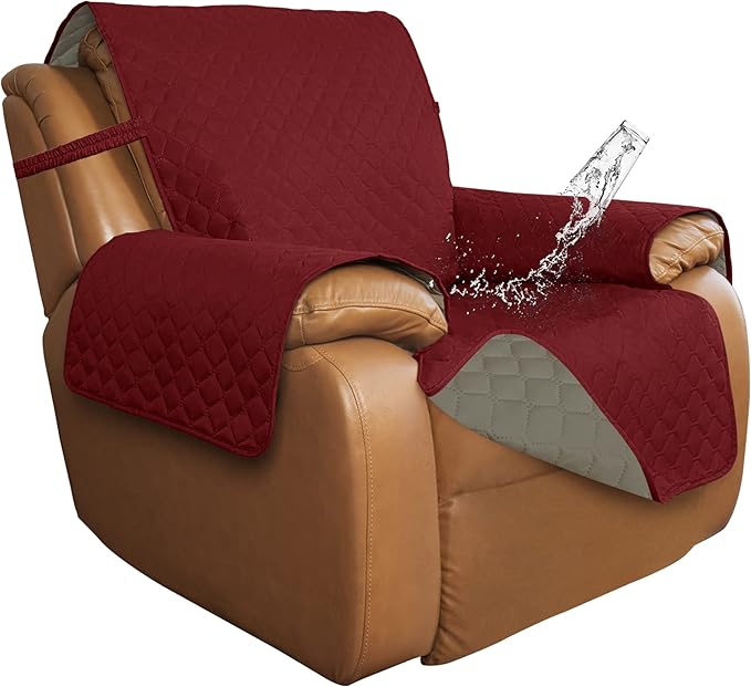 Sofa Slipcover for Recliner, Reversible Waterproof, Red and Beige