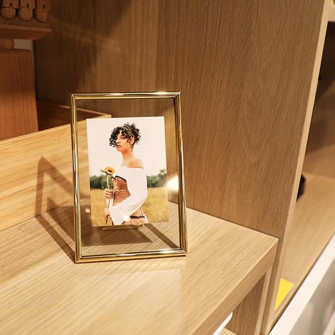 Gold Floating Frame (4"x6",Vertical) with Romantic Heart, For Picture 3x5, 2x3,1x2, Tabletop Shelf Photo Frame, Classy Gift For Festival, Home or Wedding…
