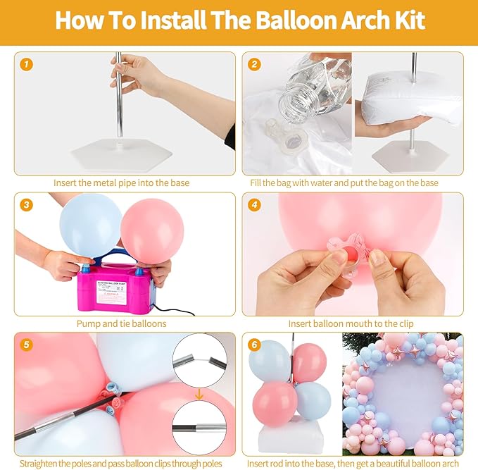RUBFAC Balloon Arch Kit and Balloon Pump, 10Ft Wide Adjustable Balloon Arch Stand for Floor Frame with Electric Pump Bases Balloon Accessories for Birthday Party Baby Shower Festival Decorations