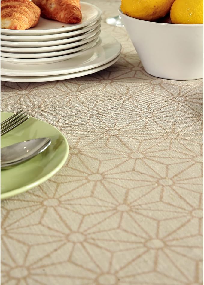 patdrea Designer Linen Vintage Table Cloth for Rectangle Table,Light Brown Durable French Floral Tablecloth,Decor Cover for Kitchen Dining,Christmas,Thanksgiving,Tea Party,55"x87"-Cudillero