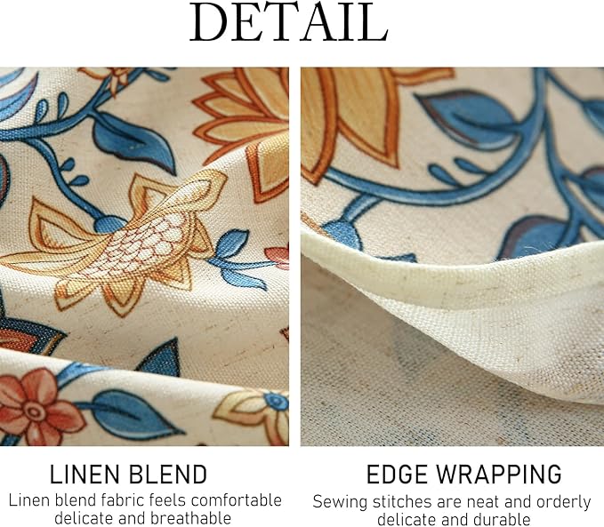 Rectangular Tablecloth 55 x 71 Inch Linen-Polyester Blend Floral Design