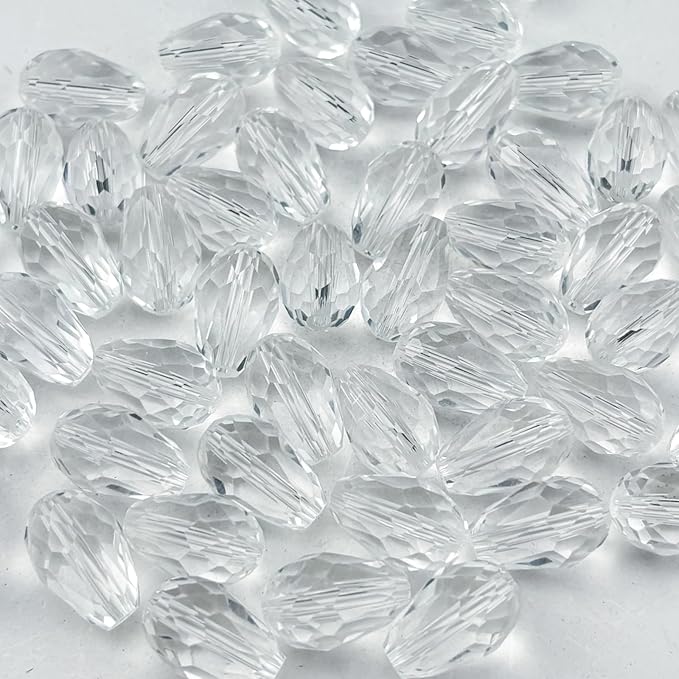 130pcs 6x8mm Teardrop Crystal Glass Beads for Jewelry Making, Faceted Vertical Hole Teardrop Glass Spacer Beads for Wind Chimes Bracelet Earring Necklace DIY Craft(Transparent)