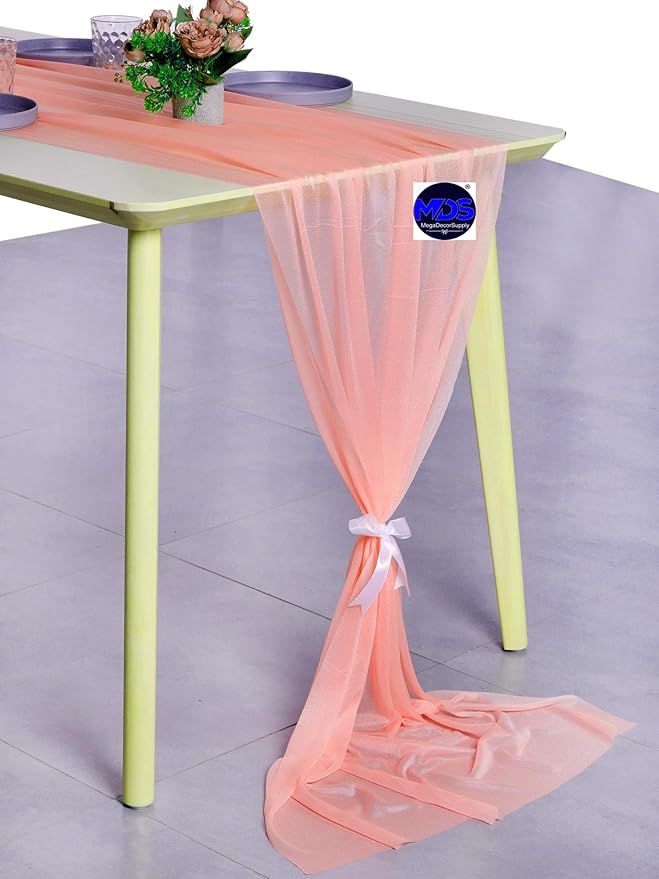 MDS Halloween Chiffon Table Runner - 5 Pack, 29 x 170 Inches, 14ft Each - Sheer Spooky Table Runners for Haunted House Parties, Trick-or-Treat Tables, Witchy Décor, Wedding & Events - Peach