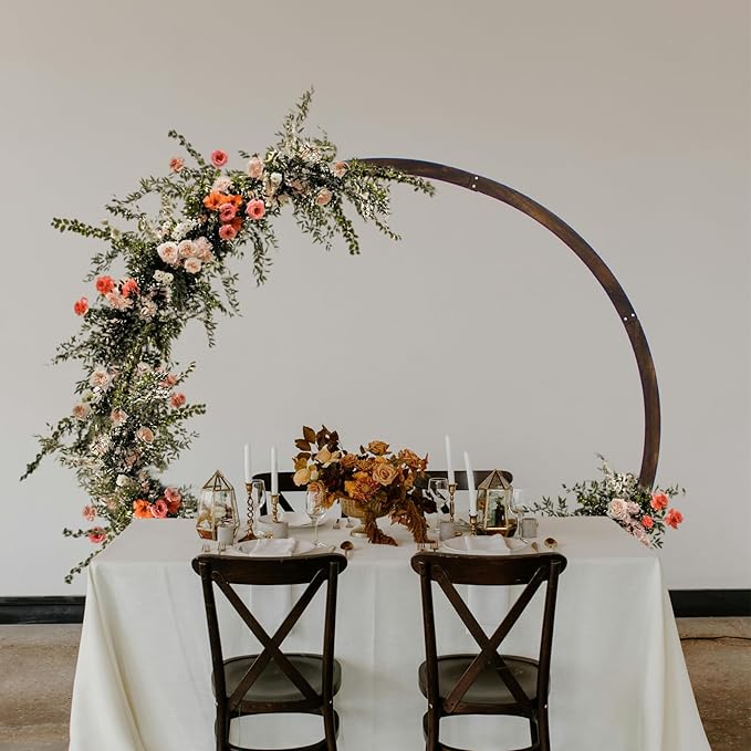 Round Wood Wedding Arbor 7.5 ft Circle Backdrop Stand for Outdoor Ceremonies