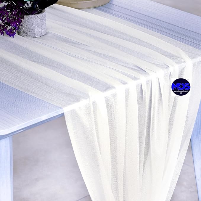 MDS 10 Pack 10ft Chiffon Table Runner 29 x 120 Inches Sheer Wedding Runner Romantic Rustic Table Runner for Wedding Decorations, Birthday Parties, Bridal Shower Party Arch Decor - Ivory