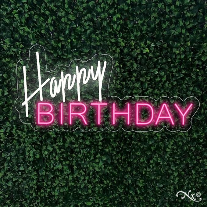 Lighted Neon Sign 16.5x6.3 Inch USB Powered Acrylic Happy Birthday Party Decor