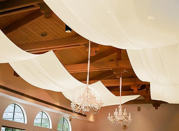 6 Panels Ivory Wedding Curtains - 5ftx30ft, Romantic Cheesecloth Sheer Drapes for Arch, Draping Fabric, Party & Ceremony Staging