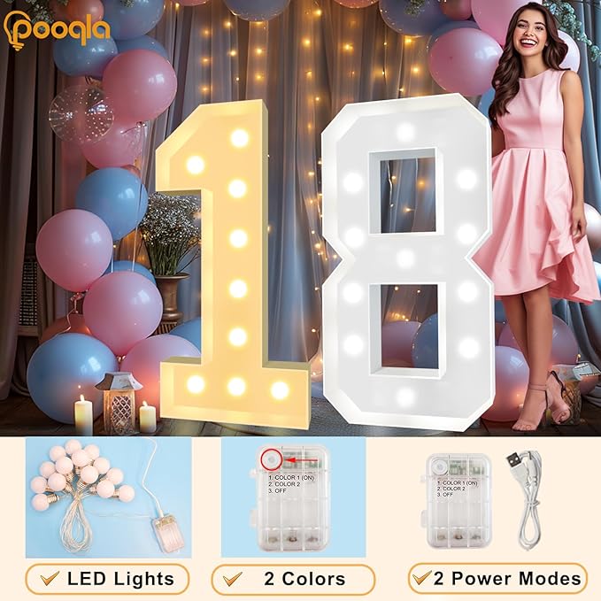 Marquee Number Decorations, 4 FT Mosaic LED Light Up, Warm or Cool White