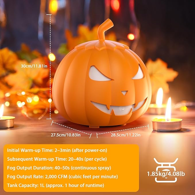 Fog Machine with LED RGB Lights, 800W Halloween Fog Machine with Remote Control, Pumpkin Smoke Machine 12 Colors Lighting Effect for Halloween Band DJ Show Club Outdoor Camping, 2 Pack