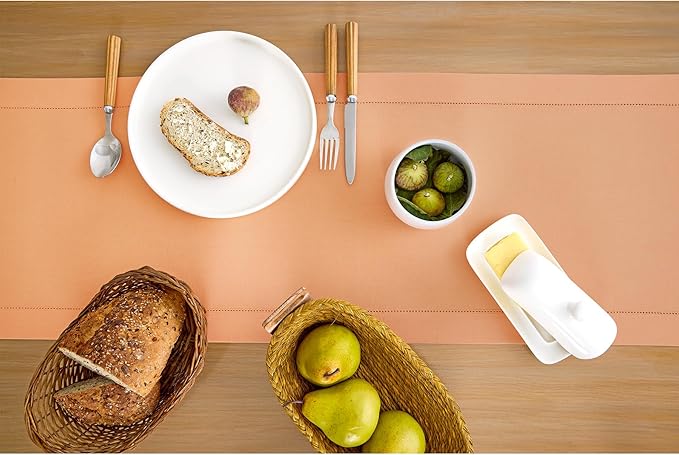 Solino Home Cotton Linen Peach Bloom Table Runner 72 Inches Long - Hemstitch Table Runner 14 x 72 Inch for Dresser, Dining