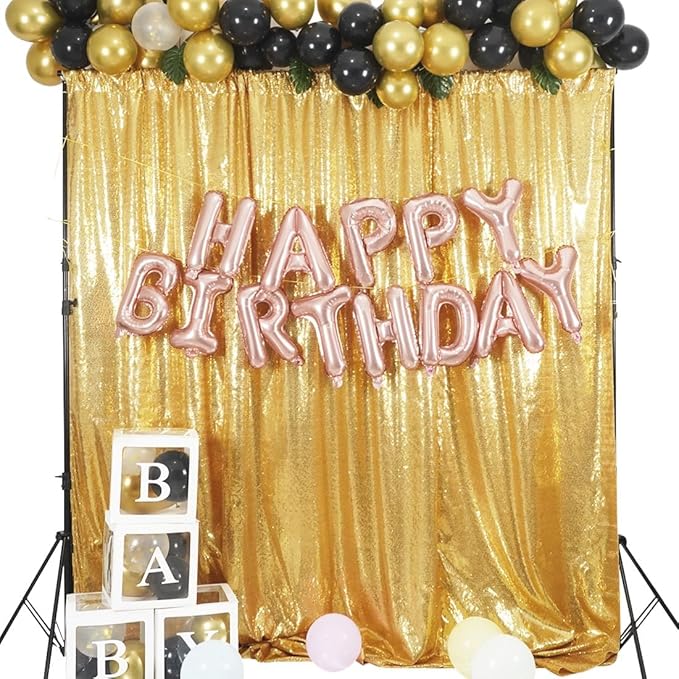 Gold Sequin Backdrop Curtain, 10ft x 10ft, Satin-Backed, Light-Blocking