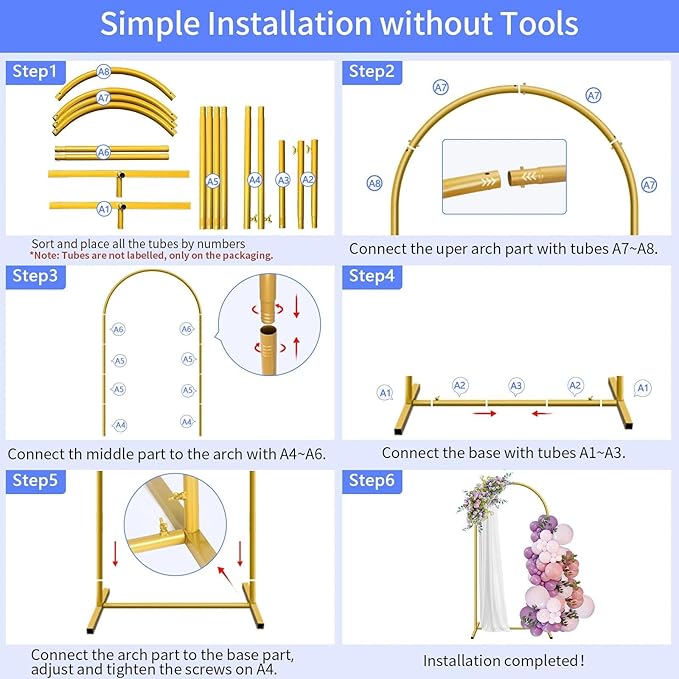 Background Support Equipment, 6.6 ft Gold Metal Arch Stand
