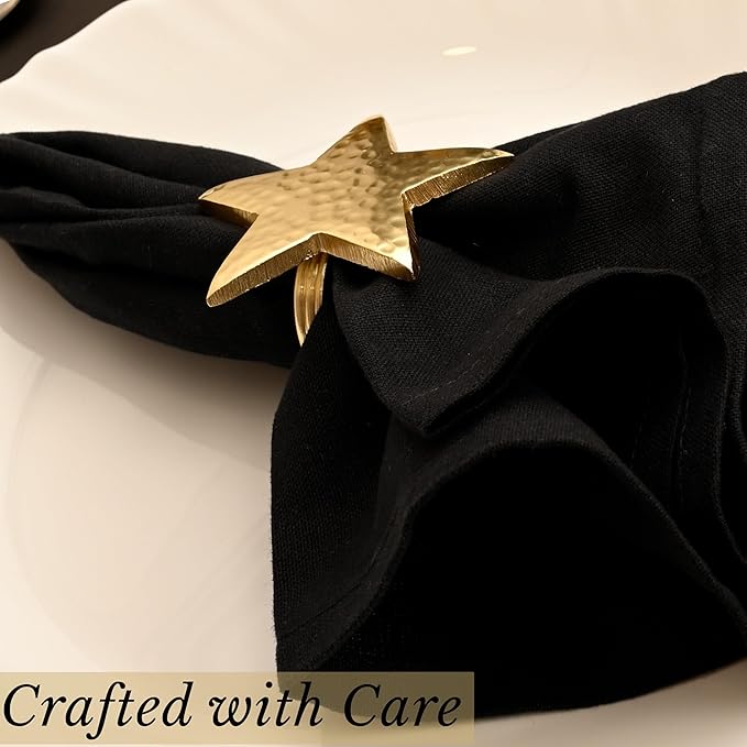 Napkin Rings Set of 12, Gold Star Metal Napkin Holders