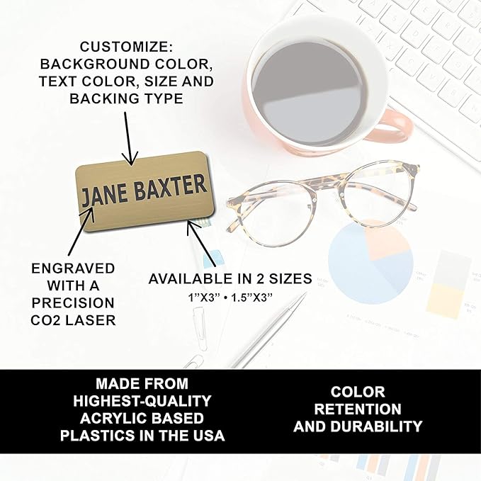 Custom Engraved Name Tag Badges – Personalized Identification with Pin or Magnetic Backing, 1.5 Inches x 3 Inches, White/Black