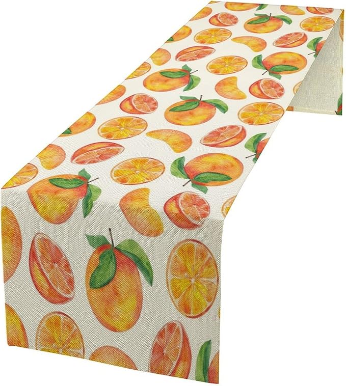 Watercolor Fruit Botanical Print Table Runner Spring Summer Orange Lemon Dinner Runner for Farmhouse Party Holiday Home Kitchen Dining Table Decor 13x108