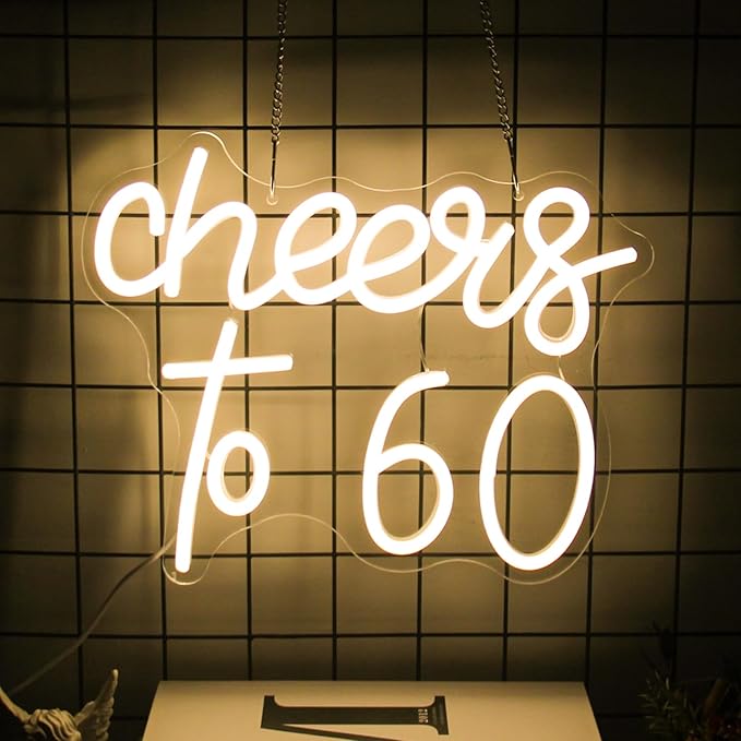 Lighted Neon Sign for 60th Birthday, Warm White Acrylic LED Decor