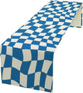 Table Flag Retro Plaid 60s70s Blue Plaid Table Flag Kitchen Restaurant Decoration Suitable for Indoor and Outdoor Festival Home Wedding Party Table Flag 13x36