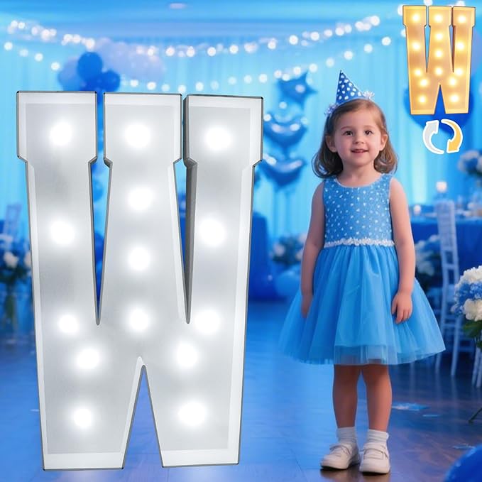 Decorations: Light Up Marquee Letter W, 3 Ft Tall, Warm or Cold White LED
