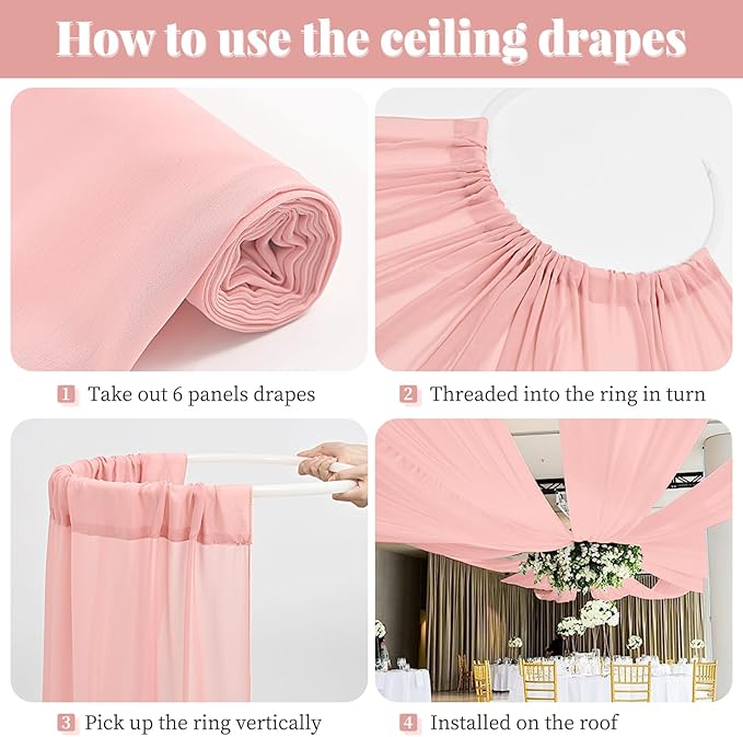 fani 6 Panels Dusty Rose Wedding Ceiling Drapes 5ftx30ft Ceiling Drapes Chiffon Fabric Arch Draping Sheer Curtains Soft Drapery Draping Wedding Ceiling Decorations for Party Ceremony Stage Swag