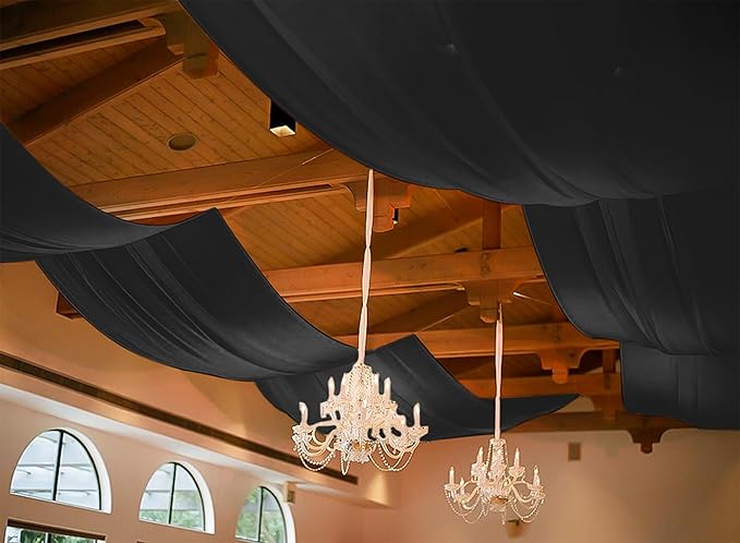 6 Panels Black Ceiling Drapes for Wedding, 5ftx40ft Ceiling Drapes Cheesecloth Sheer Fabric Curtain Wedding Arch Draping Fabric Romantic Ceilings Decorations for Weddings Party Ceremony Stage