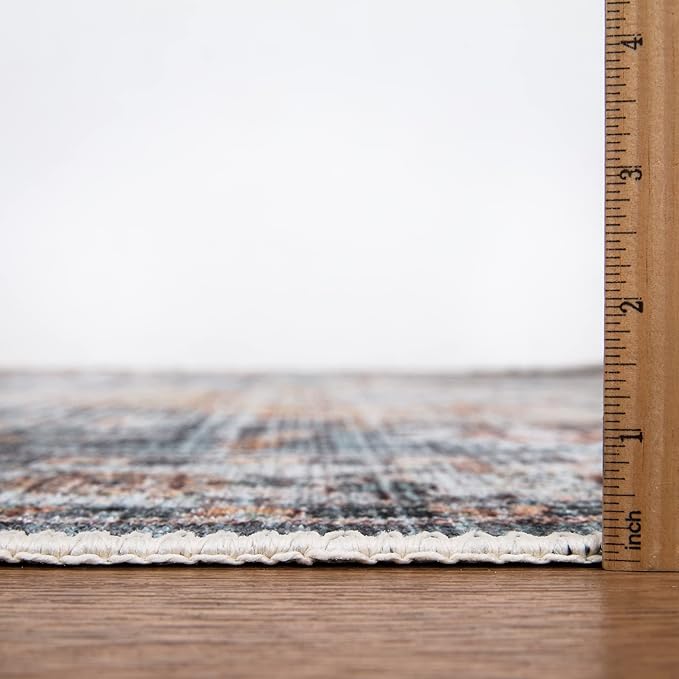 Bloom Rugs Washable Non-Slip 4' x 6' Rug - Teal/Peach Traditional Area Rug for Living Room, Bedroom, Dining Room, and Kitchen - Exact Size: 4' x 6'