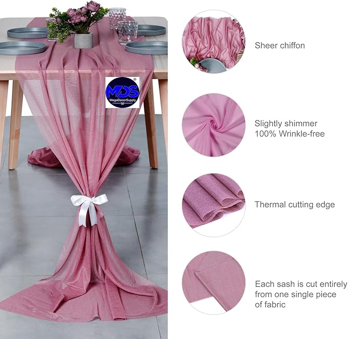 MDS Halloween Chiffon Table Runner - 1 Pack, 29 x 170 Inches, 14ft Each - Sheer Spooky Table Runners for Haunted House Parties, Trick-or-Treat Tables, Witchy Décor, Wedding & Events - mauva