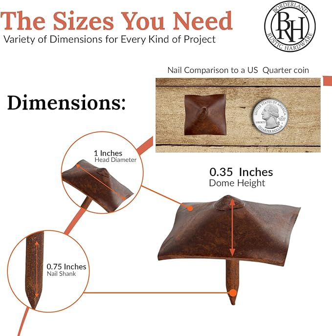 100 Pack 1" Square Head Iron Clavos Decorative Nails – Sealed Rusted – Handmade Rustic Square Fasteners for Farmhouse Shutters, Faux Wood, Barn Doors, Shutters, and Gates – Ornamental Wood Accent