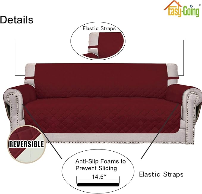 Sofa Slipcover Reversible, Water Resistant Microfiber, Christmas Red/Ivory