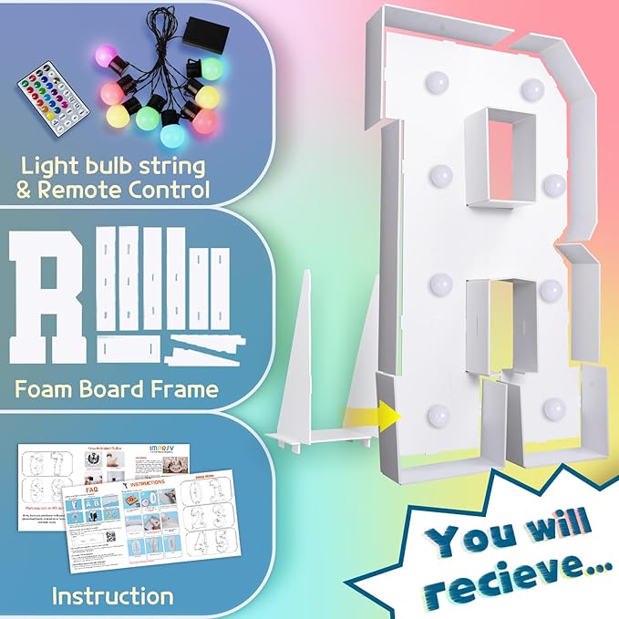 Party Decoration Marquee Letter R, 3 Ft Tall Light Up Sign, 16 Colors