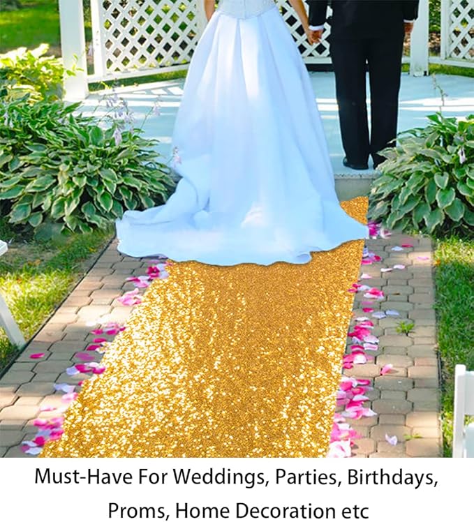 Aisle Runners 4 ft x 10 ft Gold Sequin Wedding Runner, Indoor/Outdoor