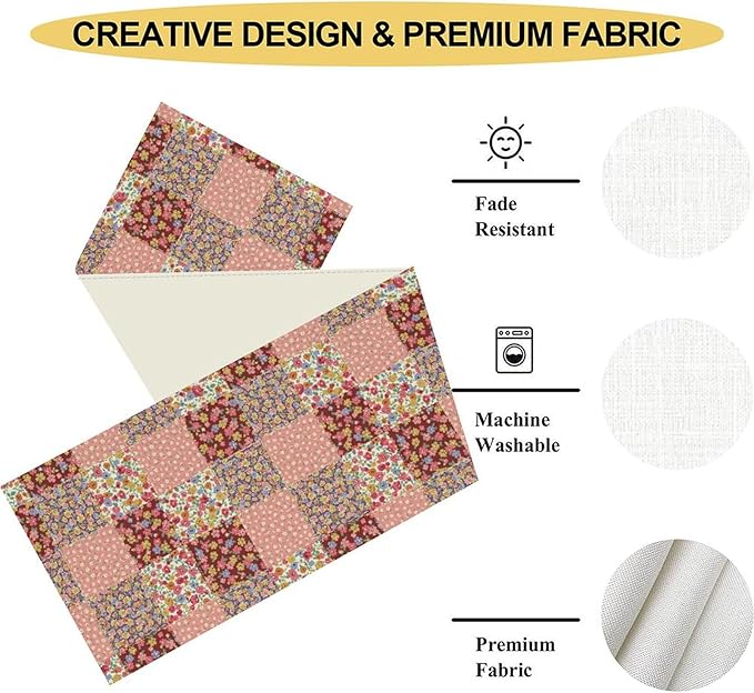 Boho Patchwork Table Runner, Vintage Farmhouse Colorful Wildflowers Bohemian Paisley Flower Table Center Decor for Home Kitchen Dining Patio Holiday Party Indoor Table Decorations, 13"x90" Inch