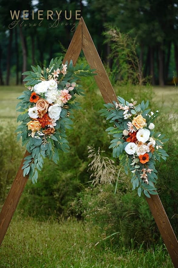 Artificial Flowers Wedding Arch Swags, 2-Pack, Caramel & White Rose Silk