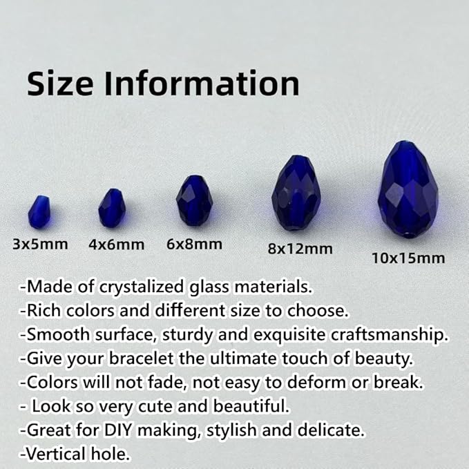 150pcs 4x6mm Teardrop Crystal Glass Beads for Jewelry Making, Faceted Vertical Hole Teardrop Glass Spacer Beads for Wind Chimes Bracelet Earring Necklace DIY Craft(Dark Blue)
