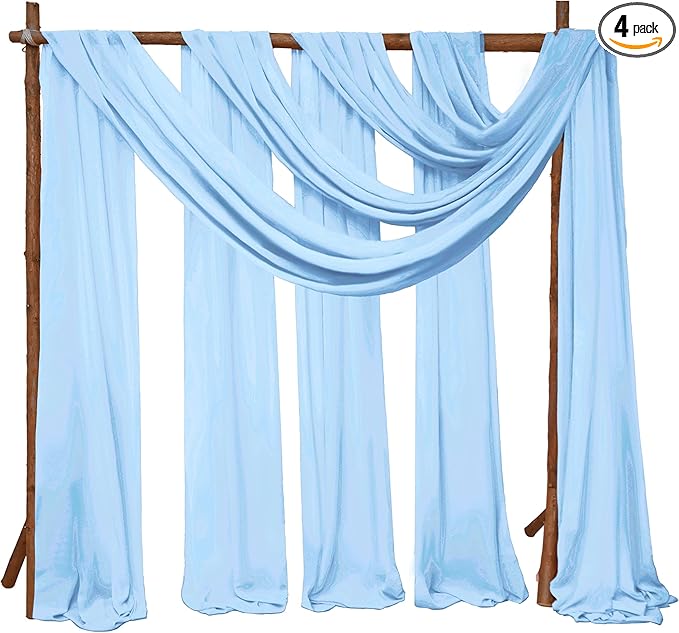 4 Panels Wedding Arch Draping Fabric 28" x 20Ft Chiffon Wedding Arch Drapes Chiffon Fabric Drape Sheer Backdrop Curtain for Weddings Party Ceremony Birthday Reception Backdrop Ceiling Décor(Baby Blue)