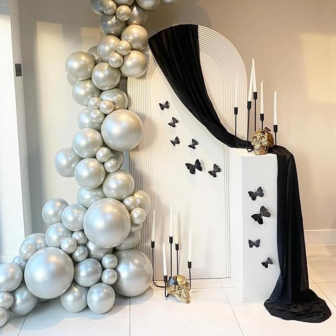 Wokceer Wedding Arch Draping 2 Panels 28.7" x 20FT Black Sheer Fabric Backdrop for Ceremony, Birthday Party, Bridal Shower Decoration